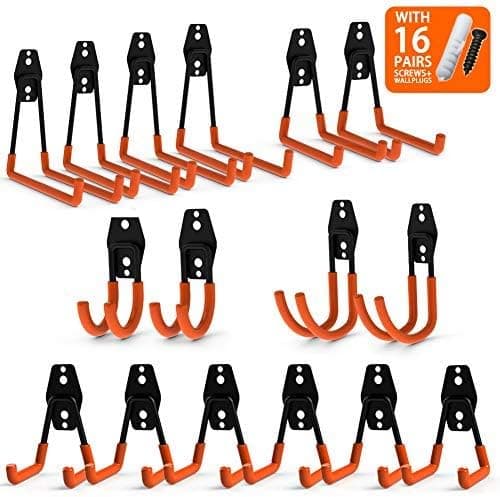 CoolYeah Steel Garage Storage Utility Double Hooks, Heavy Duty for Organizing Power Tools,Ladders,Bulk Items (Pack of 16)
