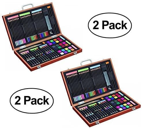 Pack of 2 Gallery Studio - 82 Piece Deluxe Art Supplies Set in Wooden Case - Quality Mediums Guaranteed