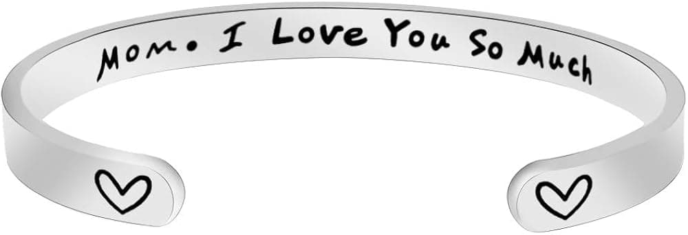 Personalized Mothers Gift Cuff Bracelet Stainless Steel Bangle Hand stamped Jewelry for Mom