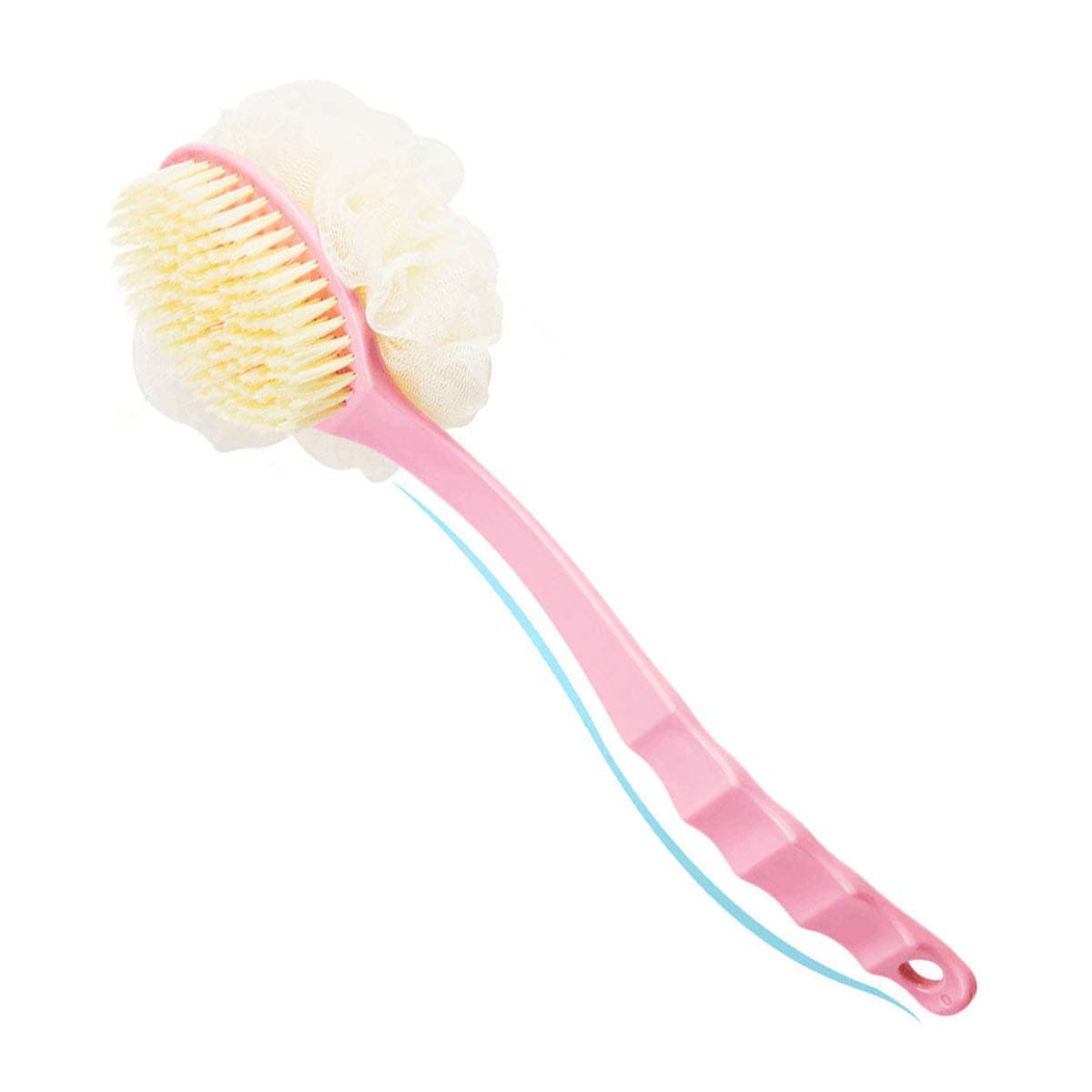 AWCCXMYM 2 In 1 Multifunctional Bath Brush,Long-handled Bath Brush With Bristles and Loofah Sponge, Easy To Foam, Easy to Remove Dirt,Cuticle,Dead Skin,Wet and Dry,Can Massage and Relax.