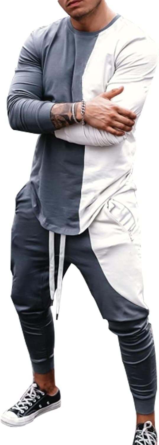 SIROU Men's Tracksuits 2 Piece Outfit Casual Short Sleeve Sweat Suit for Running, Fitness, Exercise (L, Off-white)
