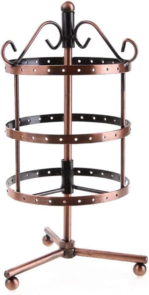 ruiycltd 3 Tiers 72 Holes Round Earrings Display Rack Metal Rotating Jewelry Stand Holder Bronze