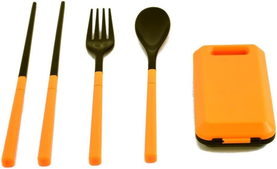 LSW Travel Compact Utensil Set with Fork, Spoon, Chopsticks, and Carrying Case (Orange)