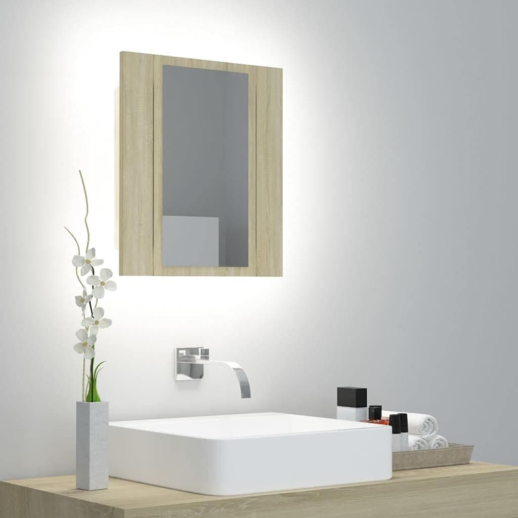 INLIFE LED Bathroom Mirror Cabinet with Two Doors and Two compartments Bathroom Storage Cabinet with RGB Light Home Furniture Sonoma Oak 15.7"x4.7"x17.7"(LxWxH)