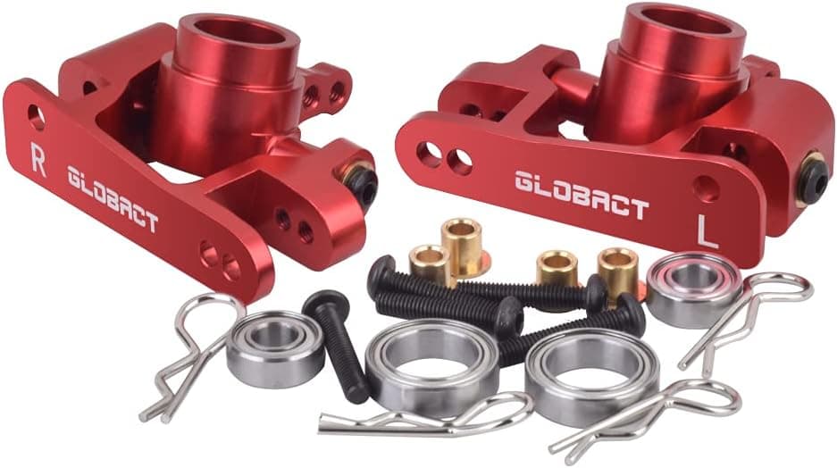 AIYIHOBBY Aluminum Alloy Front Caster Block & Steering Blocks Set with Ball Bearings Upgrade Parts for 1/10 Traxxas Slash 4x4 Stampede Rustler 4WD Replaces 6837 6832 (Red)
