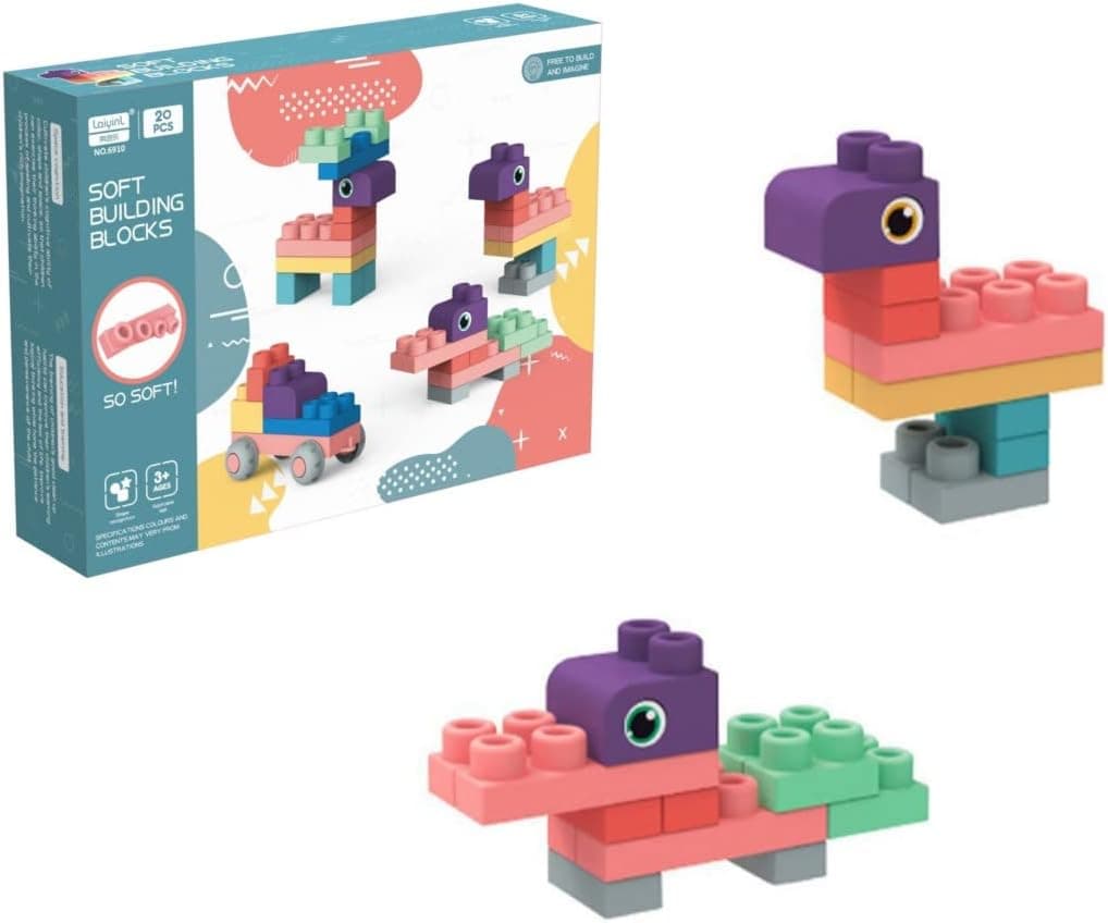 JsLTCustoms Soft Building Blocks, Building Blocks for Toddlers, Multi-Colored TPR BPA Free Soft Blocks for Toddlers, Early Educational Stacking Blocks Toy Sets (20PCS)