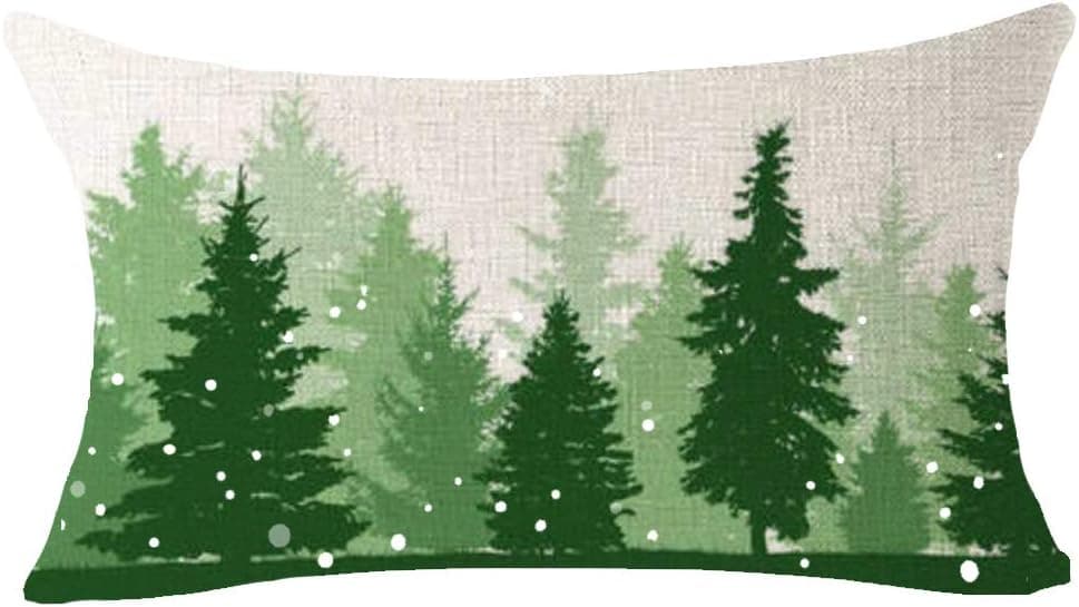 FELENIW Green Pine Tree Merry Christmas Snowflake Happy Winter Holiday Blessing Gift for Family Cotton Linen Decorative Throw Pillow Cover Cushion Case 12x20 inches