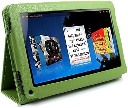 KIQ Green Portfolio Leather Case Cover for Amazon Kindle Fire 7 - Inch Tablet Ebook Reader built-in Stand