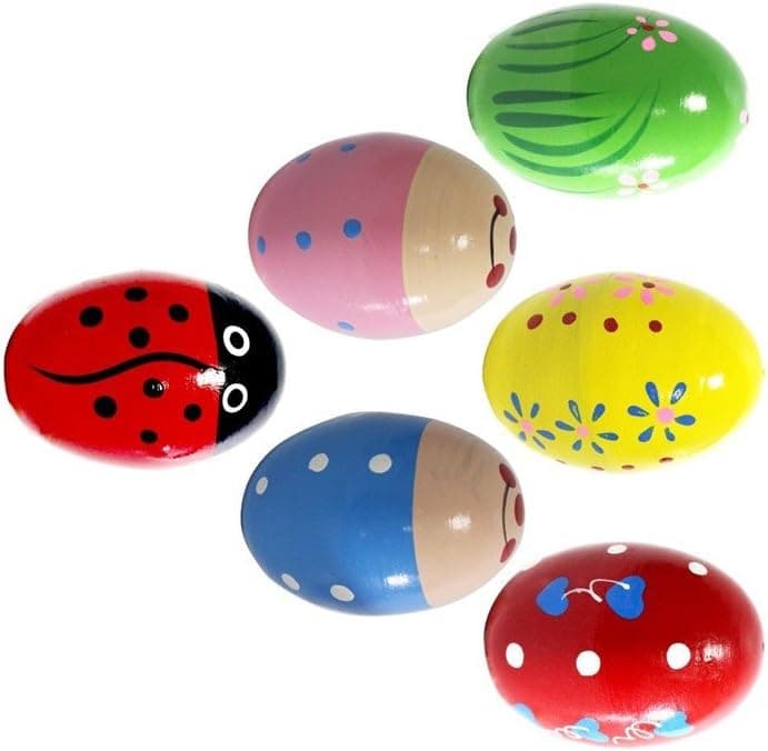 BEST Set of 6 Wooden Percussion Musical Egg Maracas Egg Shakers for Children, School Ensembles Includes Carry Bag