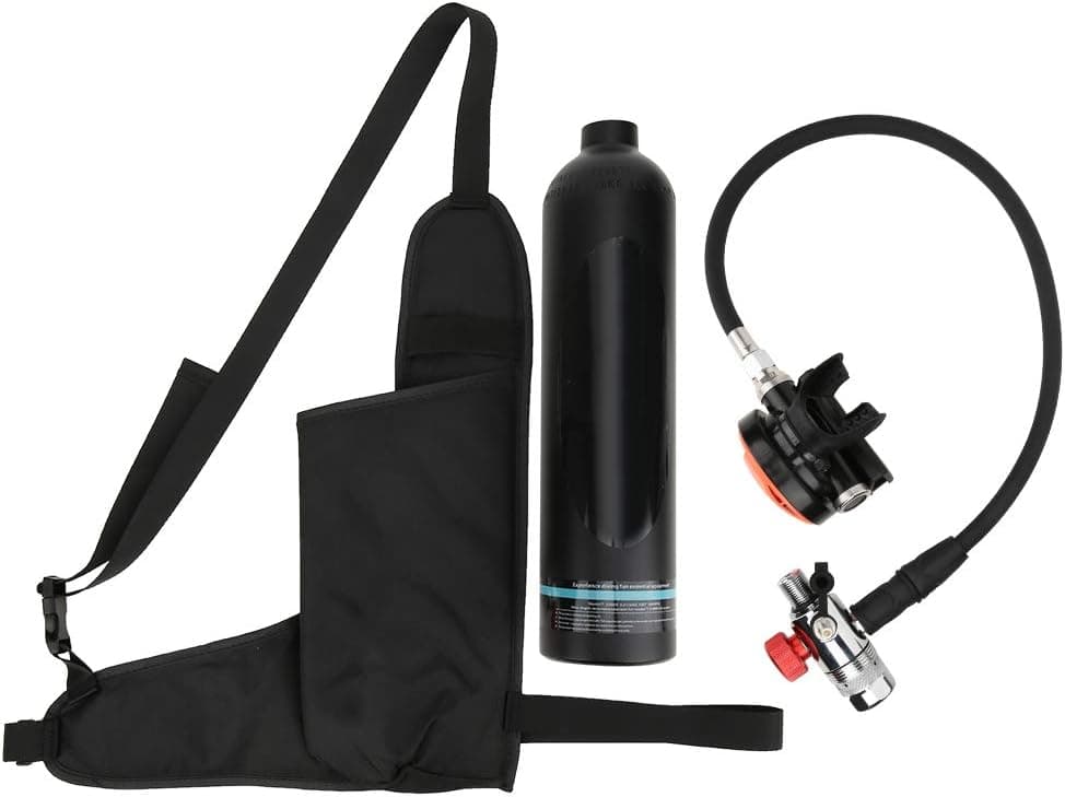Portable Scuba Diving Equipment, 1L Outdoor Diving Scuba Kit Empty Aluminum Air Tank Snorkeling Oxygen Cylinder with Portable Storage Bag, Scuba Cylinder with 15-20 Minutes Capability(black)