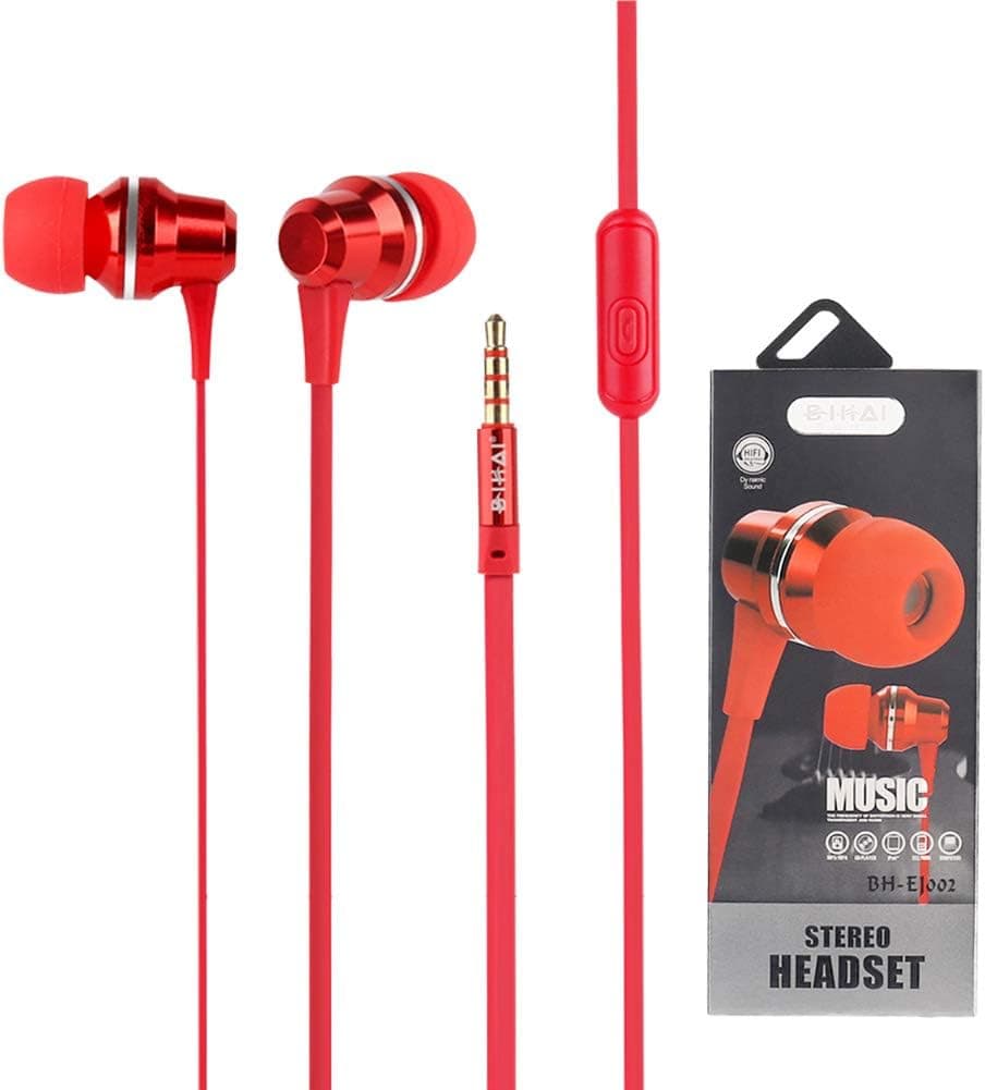 Metal Earbuds Wired with Microphone Pack of 3, Noise Isolating in-Ear Headphones, Powerful Heavy Bass, High Definition, Random Color from Blue Red Black White Yellow
