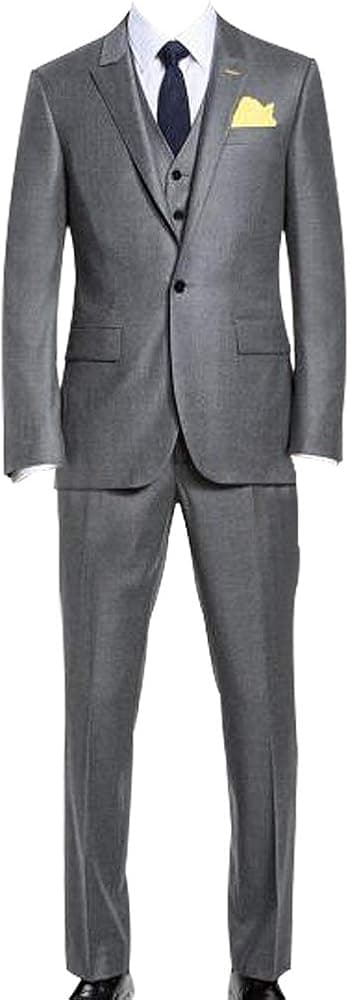 HBDesign Men's 3 Piece 1 Button Peak Lapel Slim Trim Fit Party Tux