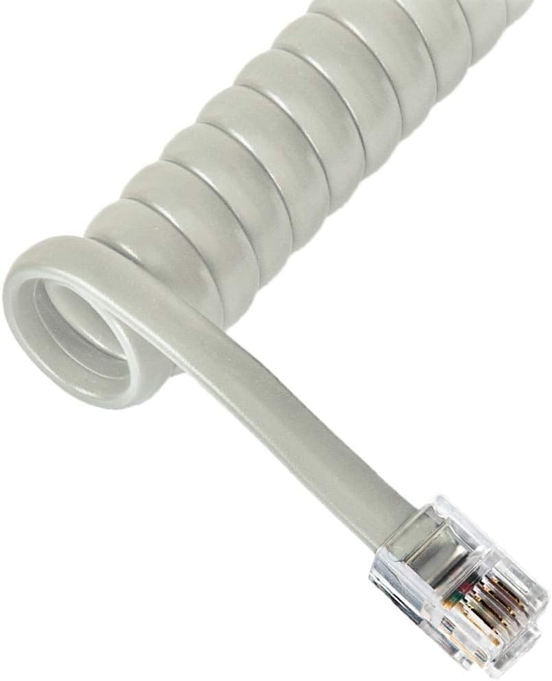 Coiled Telephone Handset Cord for Use with PBX Phone Systems, VoIP Telephones - 25 Ft Uncoiled, Rj22, 1.5 Inch Lead on Both Ends, Off White