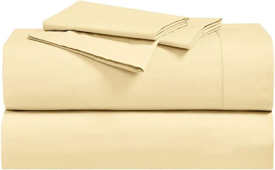 Royal Hotel Bedding Abripedic Crispy Percale Sheets, 300-Thread-Count, 4PC Solid Sheet Set, 100% Cotton, Super Deep Pocket, King, Gold