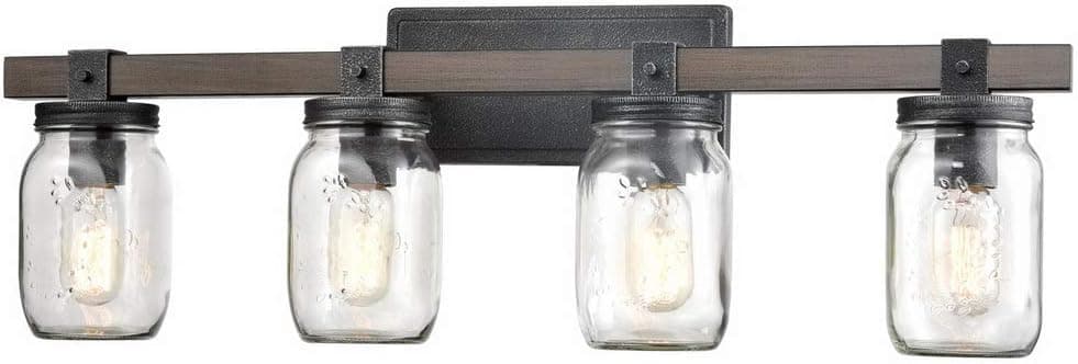 CLAXY Glass Mason Jar Wall Sconces Faux Distressed Metal 4 Light Bath Vanity Lights