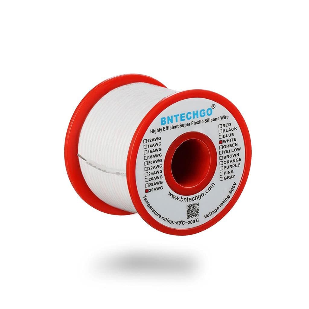 BNTECHGO 30 Gauge Silicone wire spool 100 ft White Flexible 30 AWG Stranded Tinned Copper Wire