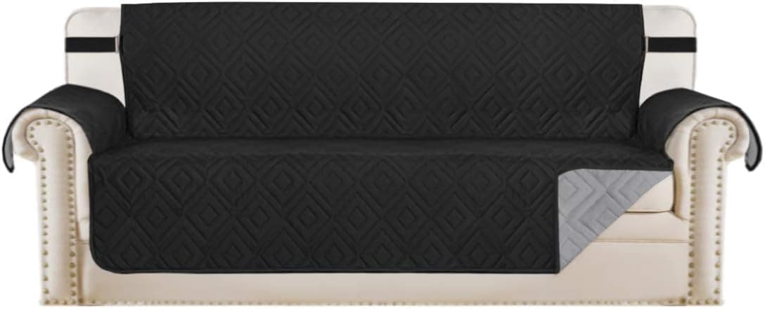 Reversible Sofa Slipcover Furniture Protector Water Resistant 2 Inch Wide Elastic Straps Sofa Cover Couch Covers Pets Kids Fit Sitting Width Up to 78" (Oversized Sofa: 86" x 132", Black/Grey)