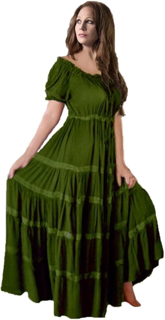 LOTUSTRADERS Women's Bohemian Dress Peasant Maxi Fashion Plus Sizes G318