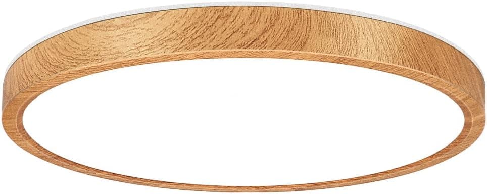 12 Inch Wood Grain LED Ceiling Light Fixture Flush Mount, 5000K Daylight White, 24W Flat Modern Round Closet Lighting Fixtures, 3200LM Low Profile Circle Ceiling Lamp for Hallway, Bedrooms.etc.