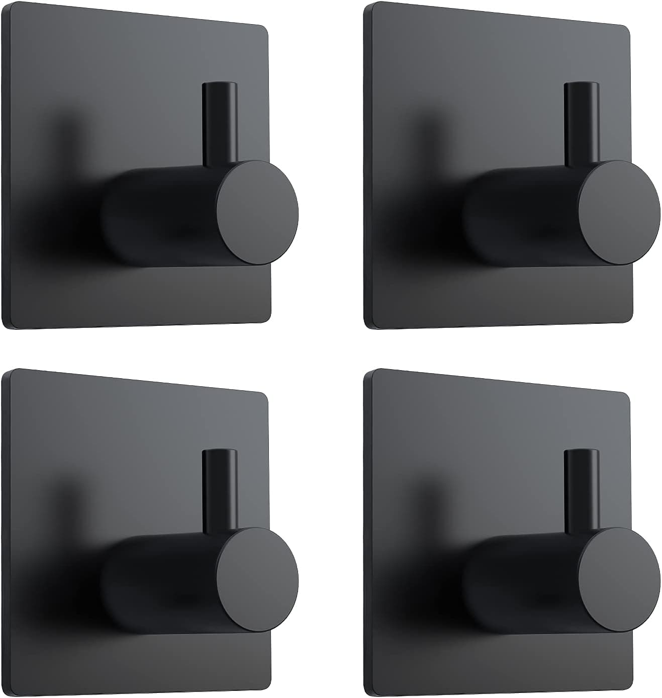 VIS'V Adhesive Hooks, Black Self Adhesive Towel Hooks Waterproof Shower Wall Stick on Hooks Heavy Duty Stainless Steel Bathroom Kitchen Sticky Hooks for Towel Robe Loofah Key Coat Bag - 4 Pcs