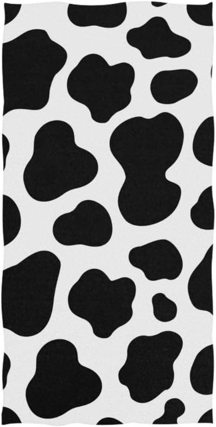 Soft Multipurpose Towel Animal Cow Pattern Print Black, Bathroom Beach Towel Cotton for Home Kitchen Swim Spa Gym, 15x30 inch