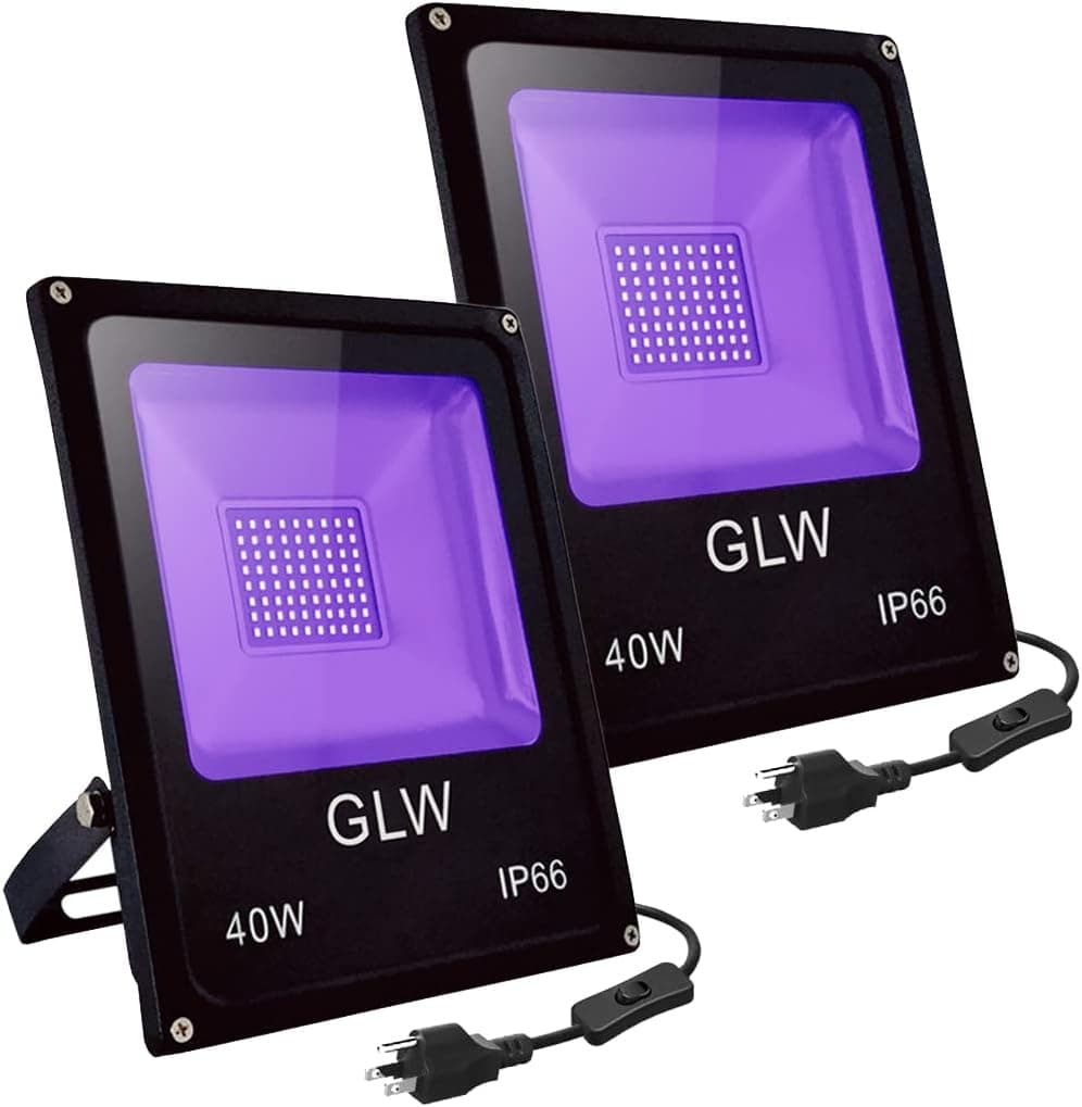 GLW Blacklight, LED 40W Black Light Flood Light IP66-Waterproof (with Plug),Glow in The Dark, Fluorescent Poster, Body Paint, Neon Glow, Curing (2 Pack)