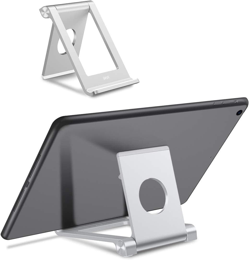 Cell Phone Stand, Foldable Phone Stand, Metal 360° Adjustable Desk Cell Phone Stand Holder Work for Tablet, iPad, Kindle, Phone X/8/8 Plus/7, Galaxy S9/S9 Plus/S8/S7 (Silver), Divi