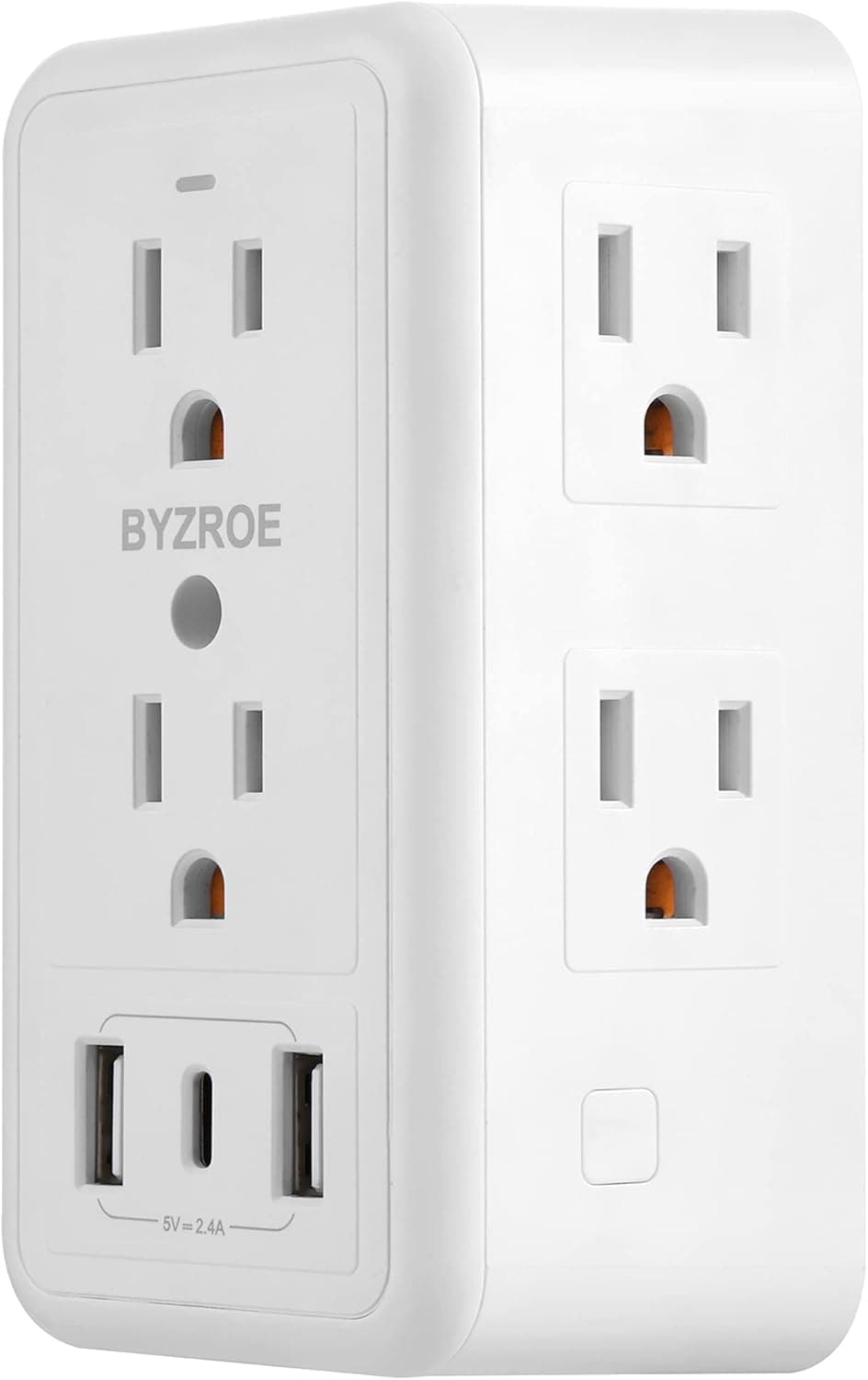 Multi Plug Outlet Extender, BYZROE Electrical Plug Extender with 6 Wall Outlet Splitter and 3 USB Ports (1 USB-C) Wall Adapter Power Bar Strip Surge Protector (1500J) for Travel, Home, Office, White