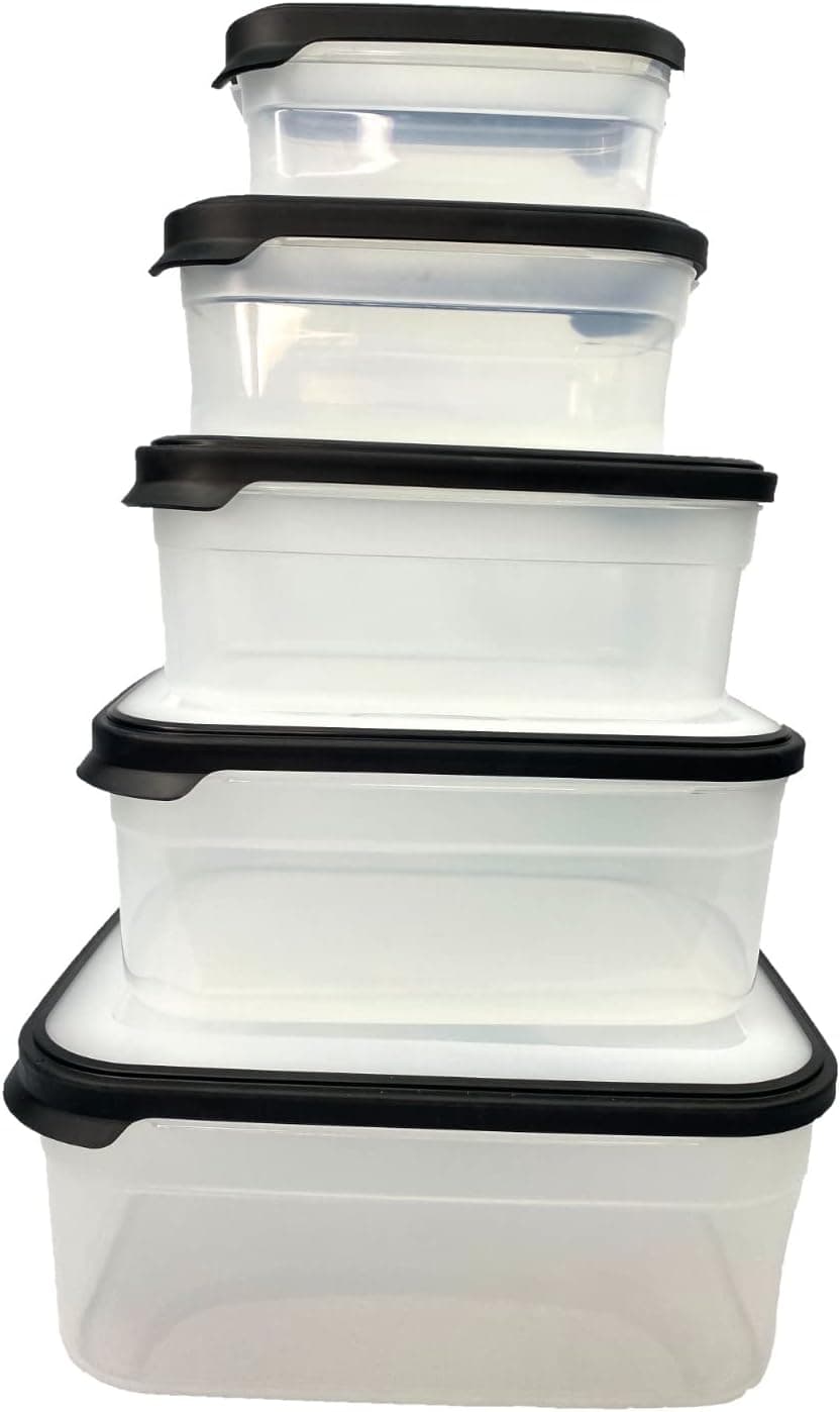 HELSIM Black 10-Piece Containers Set with Lids for Storage, Lunch, and Meal Prep, Dishwasher & Microwave Safe