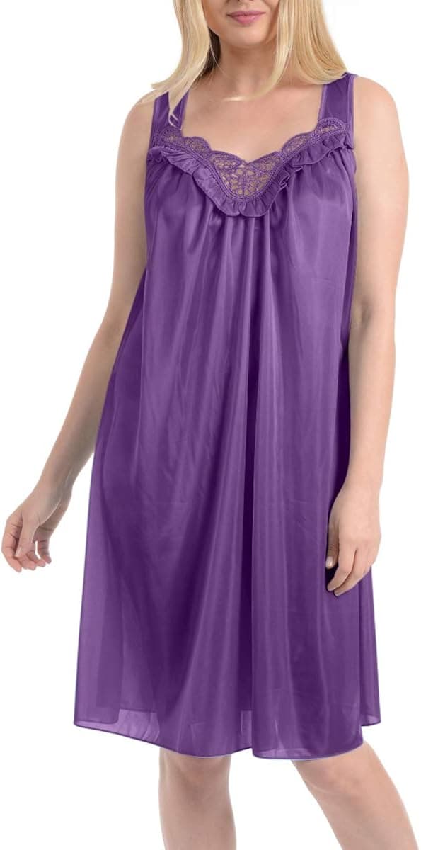 Ezi Women's Satin Silk Sleeveless Lingerie Nightgowns,Meadow Violet,XL