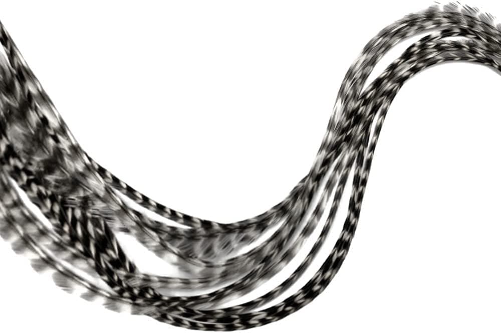 10 Pieces - Natural Black & White Thin Long Grizzly Whiting Farm Rooster Hair Extension Feathers Fly Tying Craft Supply