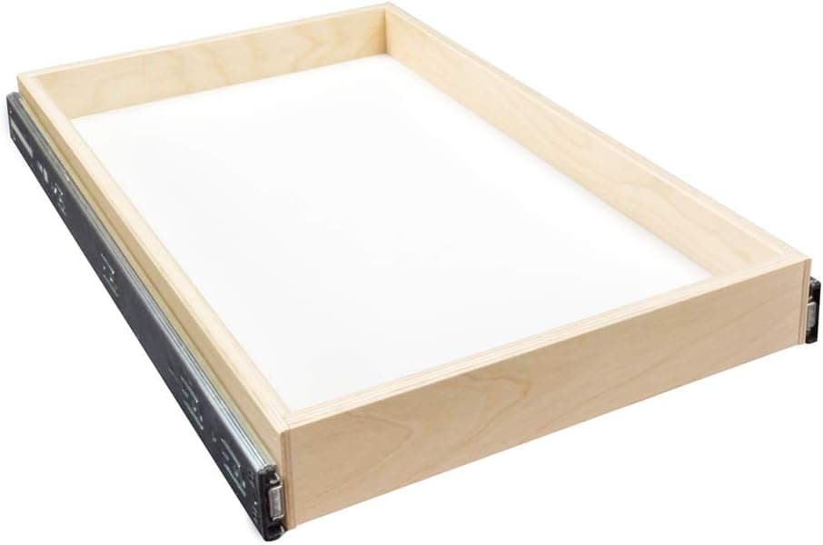 Sliding Pull-Out Shelf for Cabinets (Kitchen Cupboards, Pantry Drawers, Bathroom Storage etc.) 2 3/8" Tall - 21 3/4" Deep - Full-Extension Slides & Base Mounting - Clear Opening Width: (24")