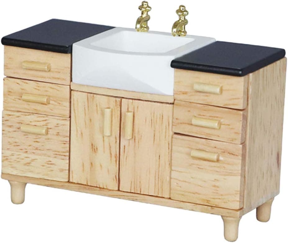 Dollhouse Mini Furniture Miniature Modern Basin Sink Unit Cabinet for Bathroom Decor Accessories, Mini, 10.2*4.2*8.1CM