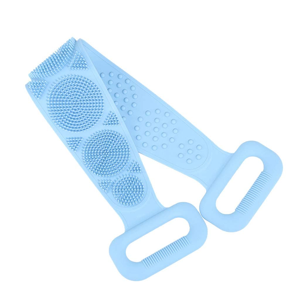 Durable Silicone Back Scrubber Brush for Long Exfoliating Back Scrubber，27.5'' Lengthen Handle Dual Side Massage Bath Body Brush many foaming Soft Deep Clean and Safe(Blue)