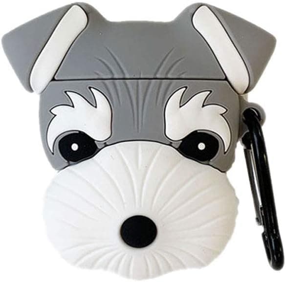 UR Sunshine AirPods Case, Newest Super Cute Sherry Schnauzer Dog Puppy AirPods Case, Ideal Gift Soft Silicone Earphone Protection Skin for AirPods1&2+Hook -Grey
