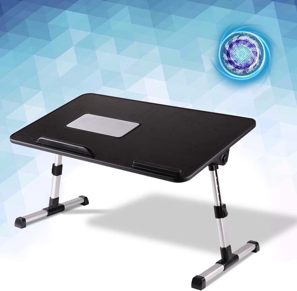 KCO Bed Tray Table, Adjustable Laptop Stand with Foldable Legs, Portable Standing Bed Desk, Notebook Computer Stand Holder USB Cooling Fan for Eating, Working, Writing, Reading (Black)