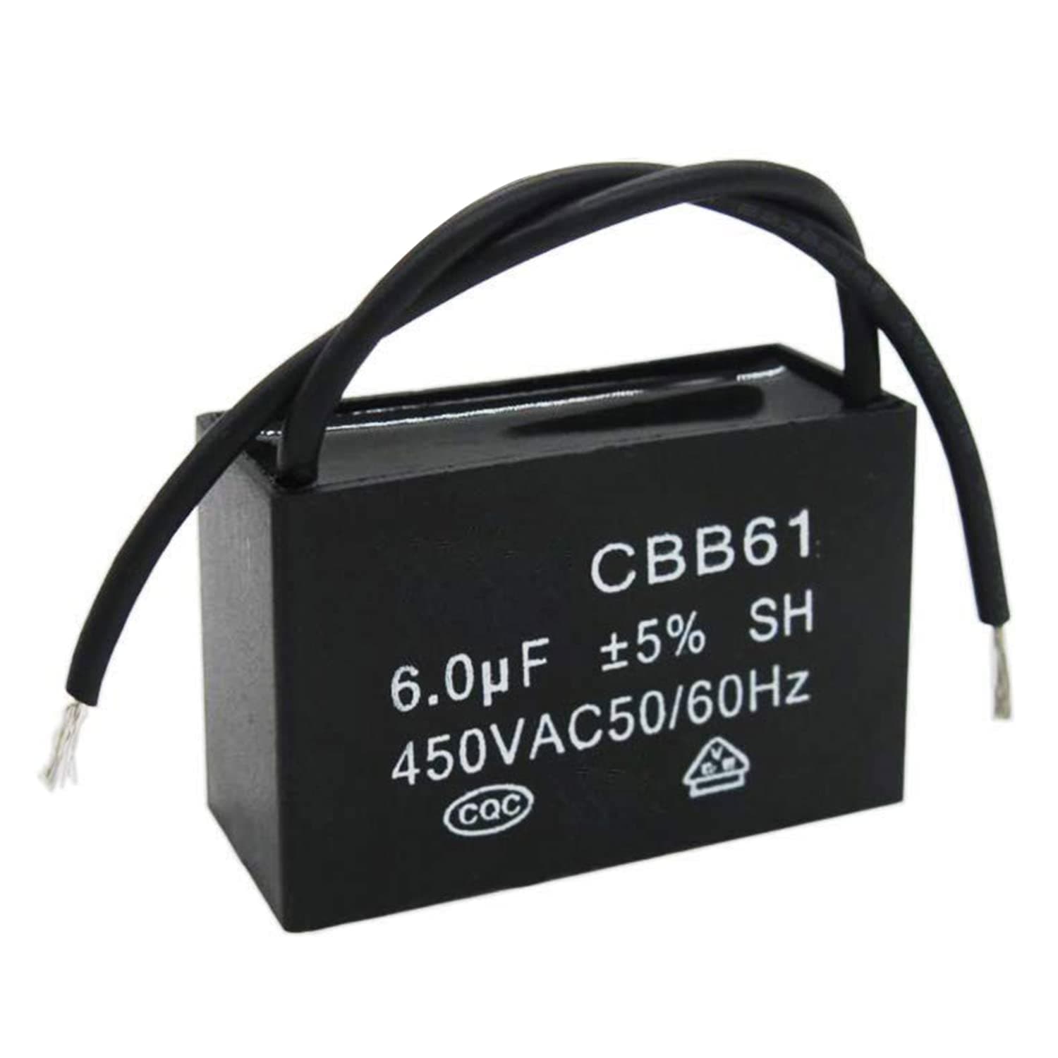 Fielect CBB61 Ceiling Fan Capacitor 6uF 450V AC Run Capacitor 2 Wires Metallized Polypropylene Film Capacitors for Electric Fan Motor Generator