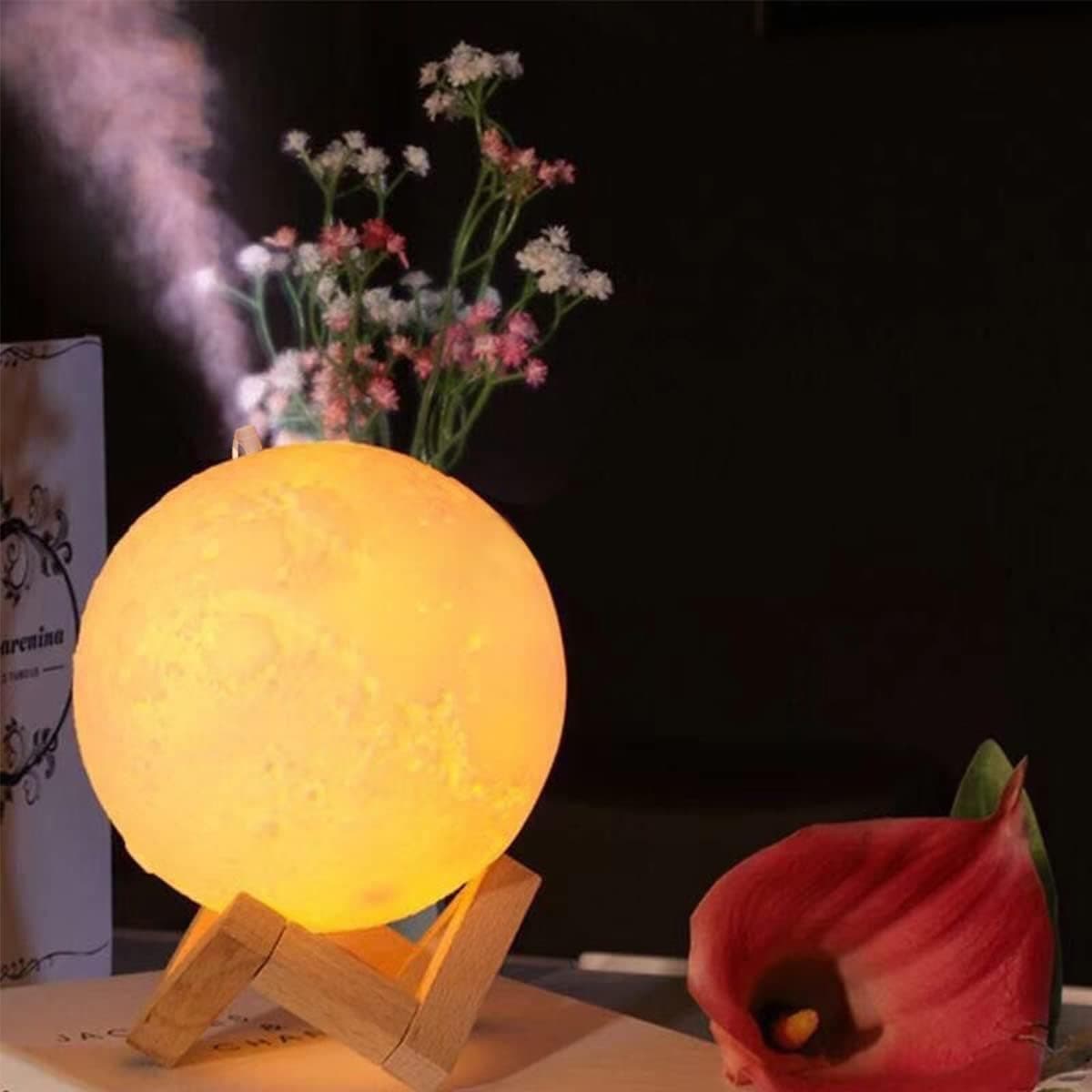 3D Moon Lamp Humidifier, Gemmac 880ml Humidifier 3 Colors USB LED Moon Light Night Light with Touch Sensor Moon Humidifier Home Desk Small Air Humidifiers for Bedroom, Office, Baby, Gift
