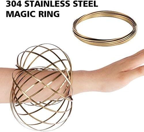 HAS 304 Stainless Steel Firm Flow Ring Magic Bracelet Toy for Stress Relief Kinetic Science Educational Spring Ring Multi - Sensory Interactive Cool Dance Prop 1PCS (Gold)