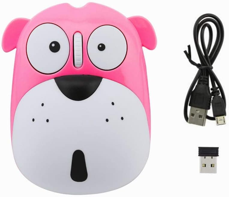 3C Light 2.4GHz Wireless Mouse Cute Animal Dog Shape Cordless Mouse Mini Rechargeable Optical Mice Cartoon Puppy Computer Mouse 3 Buttons for Laptop Desktop PC (Pink)