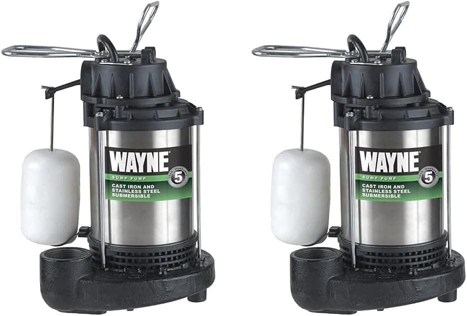 WAYNE 1 HP Submersible Cast Iron and Stainless Steel Sump Pump with Integrated Vertical Float Switch & 3/4 HP Submersible Cast Iron and Stainless Steel Sump Pump With Integrated Vertical Float Switch