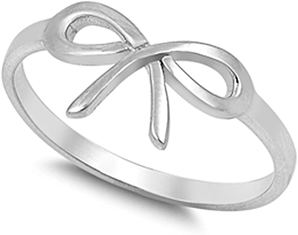 Sterling Silver Plain Ribbon Bow Ring