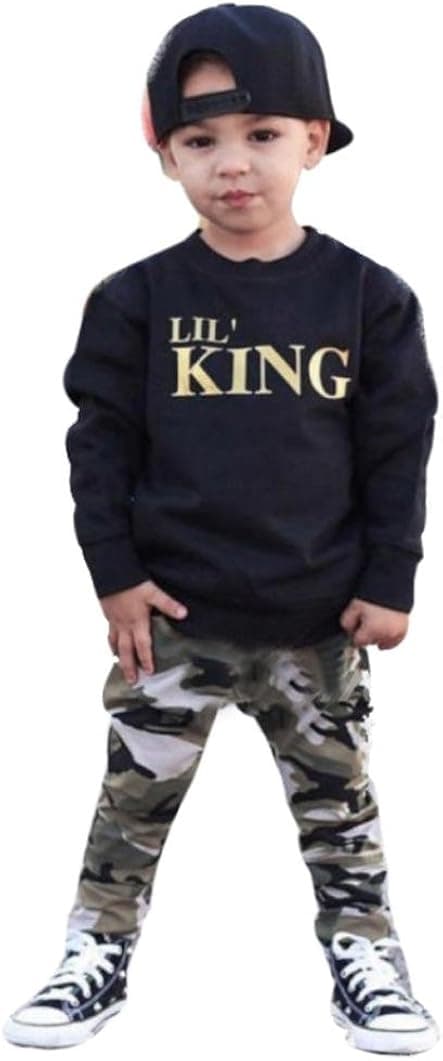 Lanpan Baby Boy Letter T Shirt Tops+Camouflage Pants Outfits Clothes Set