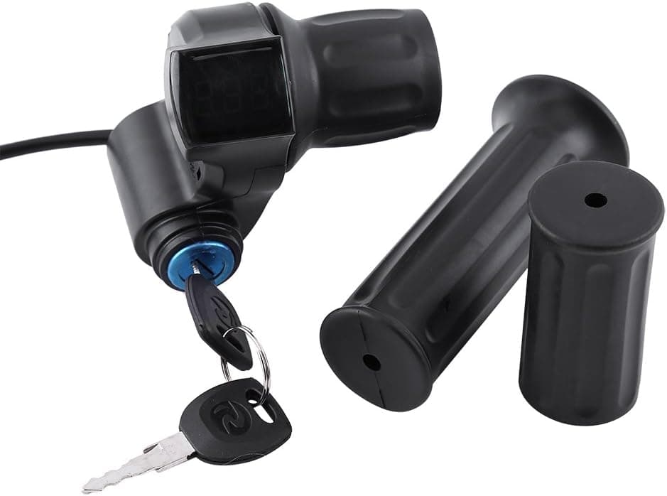 Tbest Electric Throttle, Ebike Throttle, Universal E Bike Throttle Grip Electric Bike Motor Scooter Speed Controller & Cable Set, 12V 99V Half Wrist Twist Grip Throttle Handle with LED Display Key 36