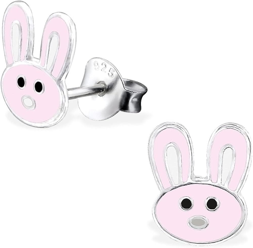 ICYROSE 925 Sterling Silver Pink Bunny Rabbit Stud Earrings 26485