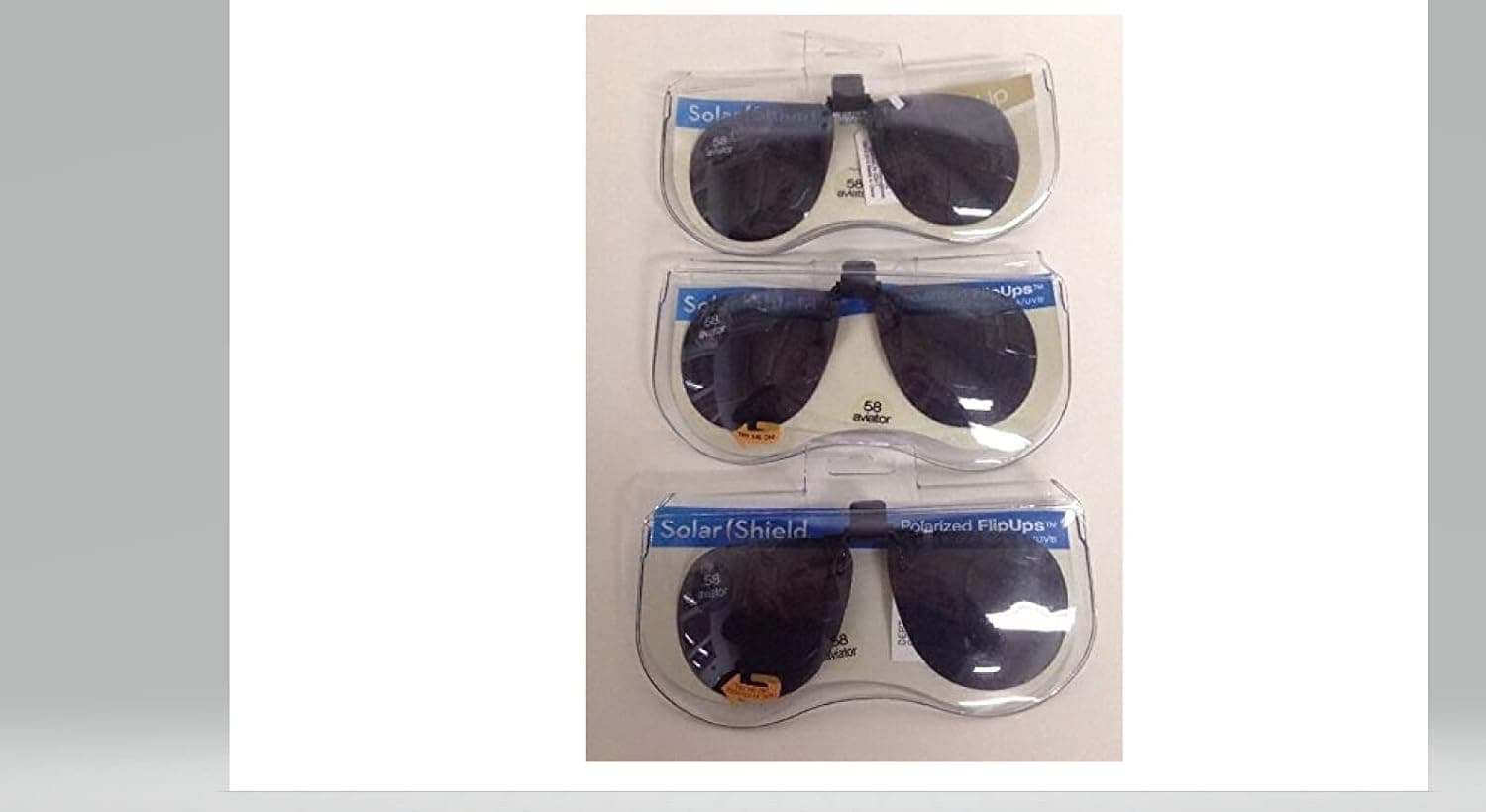 3 SOLAR SHIELD Clip-on Flip Ups Polarized Sunglasses Size 58 Aviator New