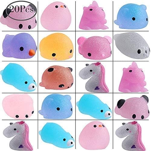Outee Mini Squishies 20 Pcs Mochi Squishies Animals Glitter Squishies Animal Squeeze Toys Kawaii Mochi Squishies Relief Stress Animals for Kids Adults