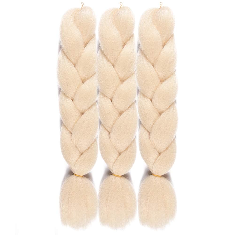 WOME Blonde Jumbo Braiding Hair Pure Color #613 Bleach Blonde 3pcs Synthetic Braiding Hair Extensions for Crochet Twist Braids 24 Inch 3Pcs/Lot 100G/Pcs (24Inch,Blonde)