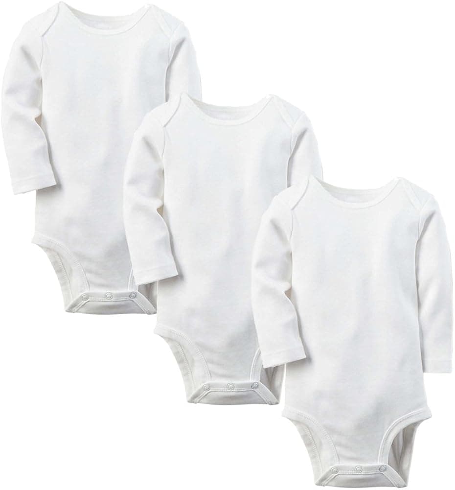 Enfants Chéris Unisex Baby 3 Pack Long Sleeve Bodysuit Cotton Onesies, (White, 3M)