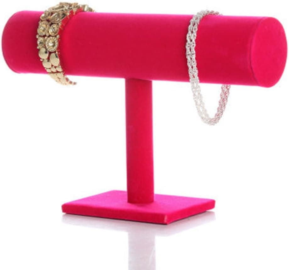 ARTSTORE T-Bar Necklace Jewelry Display Stand,Watch Bracelet Bangle Organizer,Rose Velvet
